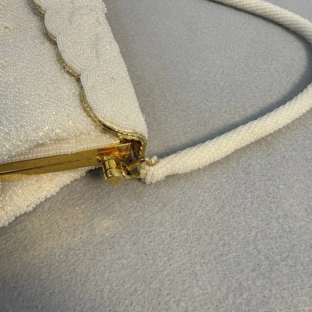 Vintage Handbag, Hand Beaded, Gold Accents, Evening Bag, Bridal, Floral, Formal